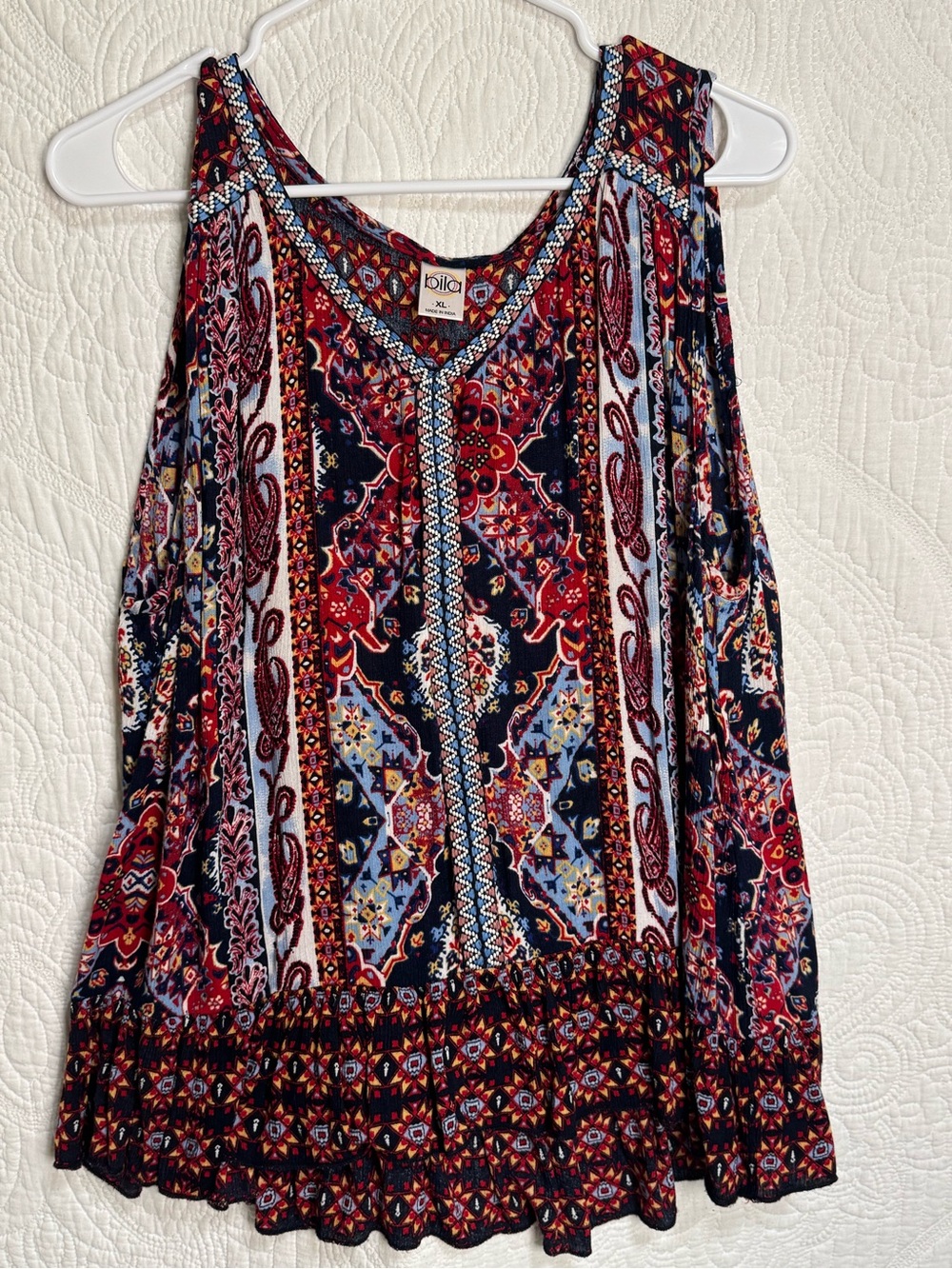 Bila Boho Paisley Geometric Ruffle Hem Tank Top XL